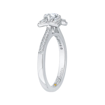 Round Diamond Floral Engagement Ring in 14K White Gold